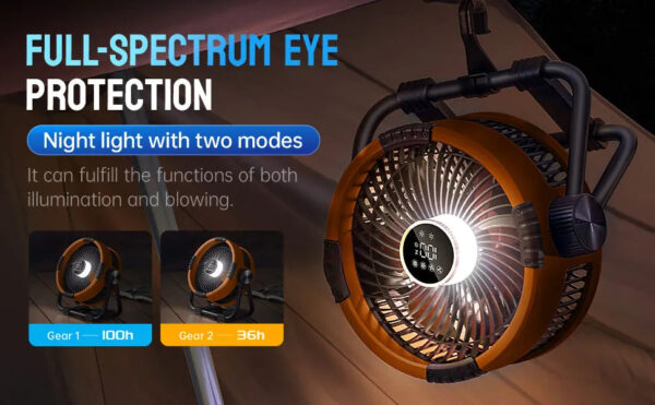 Multifunctional Outdoor Camping Fan Light Rechargeable Ceiling Fan with 3-speed Night Light and Power Bank Portable Fan - Image 11