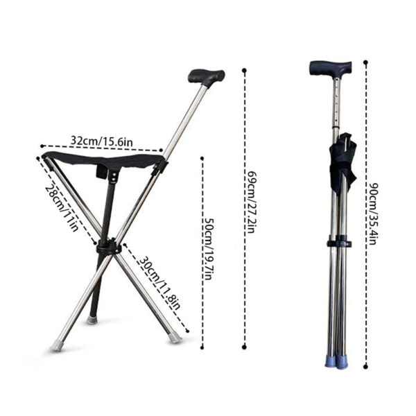Lightweight Cane With Seats Height Adjustables 3 Legged Lightweight Folding Cane Versatile Stable Walking Stick For Elderly - Image 9