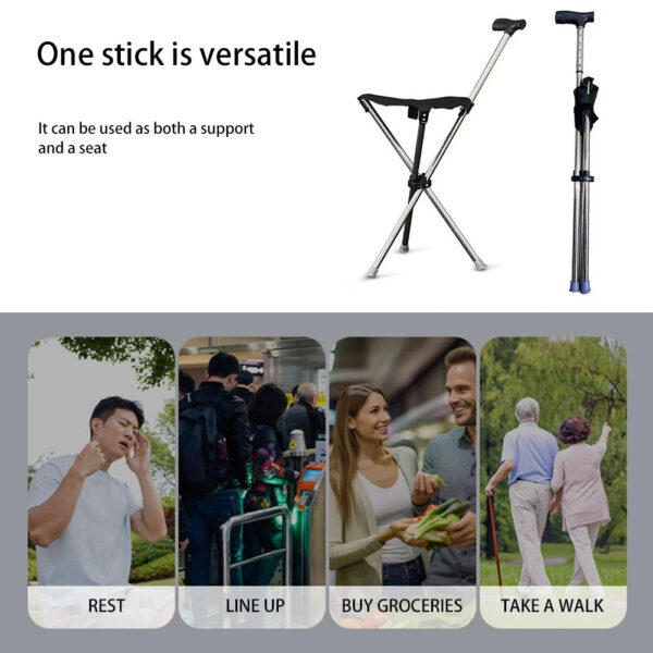 Lightweight Cane With Seats Height Adjustables 3 Legged Lightweight Folding Cane Versatile Stable Walking Stick For Elderly - Image 2