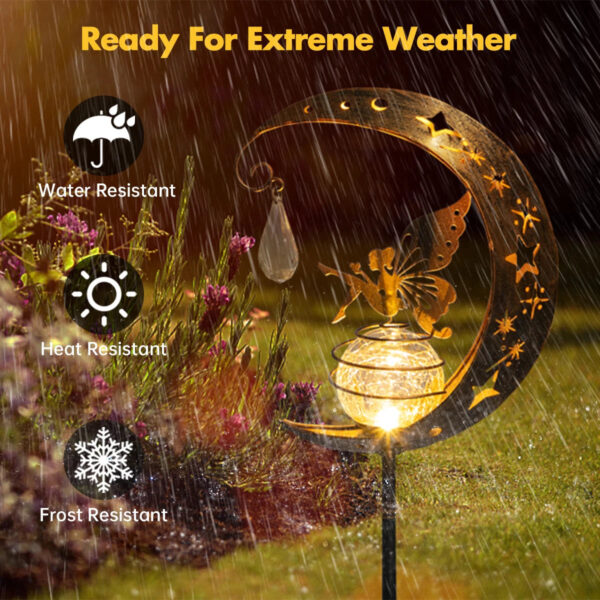Solar Moon Fairy Garden Light with Crackle Glass Globe - Image 6