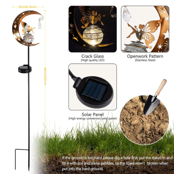 Solar Moon Fairy Garden Light with Crackle Glass Globe - Image 4