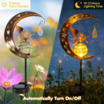 Solar Moon Fairy Garden Light with Crackle Glass Globe - Image 3