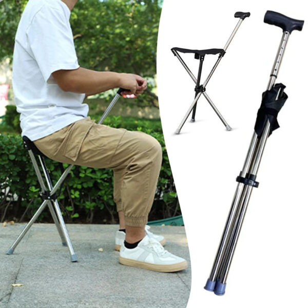 Lightweight Cane With Seats Height Adjustables 3 Legged Lightweight Folding Cane Versatile Stable Walking Stick For Elderly - Image 3