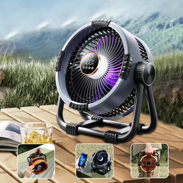 Multifunctional Outdoor Camping Fan Light Rechargeable Ceiling Fan with 3-speed Night Light and Power Bank Portable Fan - Image 1