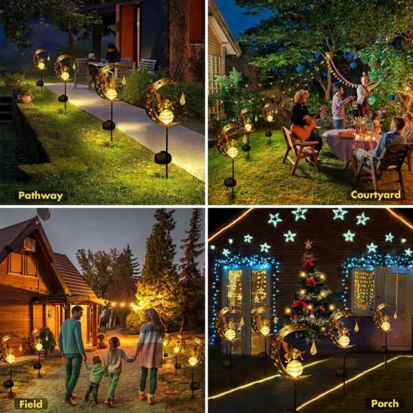 Solar Moon Fairy Garden Light with Crackle Glass Globe - Image 1