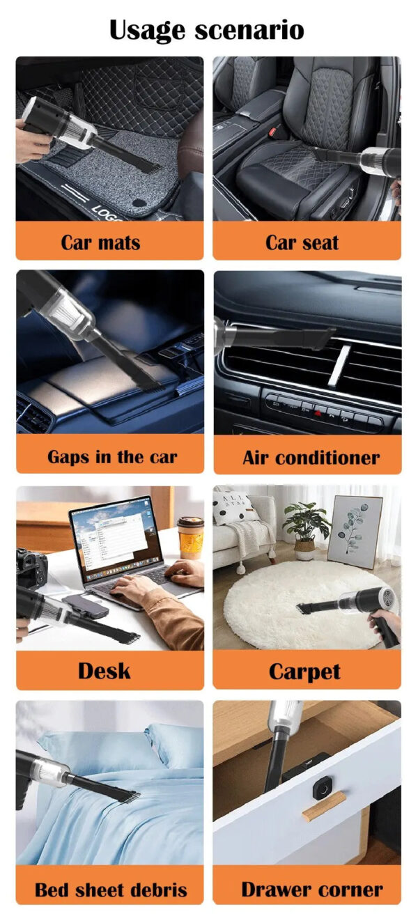 9000Pa Wireless Car Vacuum Cleaner USB Charging 1200mAh Portable Cleaning Appliance Mini Wet and Dry Vacuum Cleaner Household - Image 11