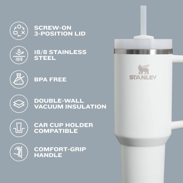 STANLEY Quencher H2.0 Tumbler with Handle and Straw 40 oz | Flowstate 3-Position Lid | Cup Holder Compatible for Travel | Insulated Stainless Steel Cup | BPA-Free | Cornflower Gloss - Image 23